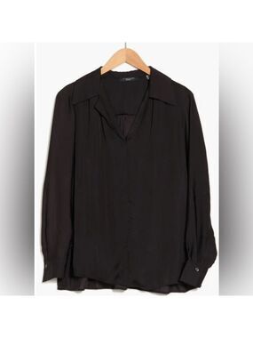 T Tahari Poet Sleeve Blouse Button Up Top Black 1X 14 16 $88 Career Contemporary